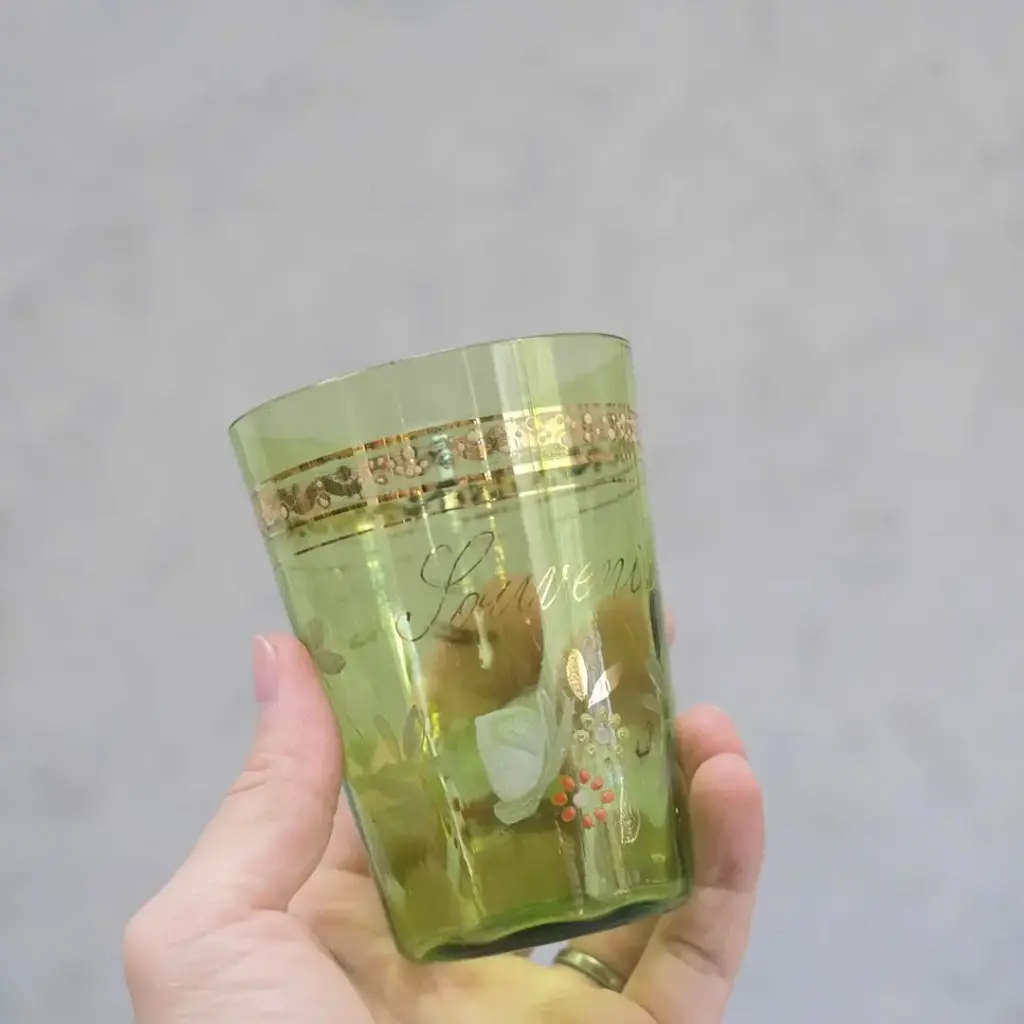 アンティークレモネードグラス フランス 緑のエナメルグラス アンティーク食器5
