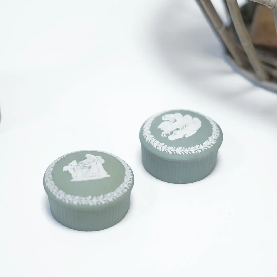 ヴィンテージ WEDGWOODジャスパー ケース2個セット ストーンウェア イギリス セージグリーン
