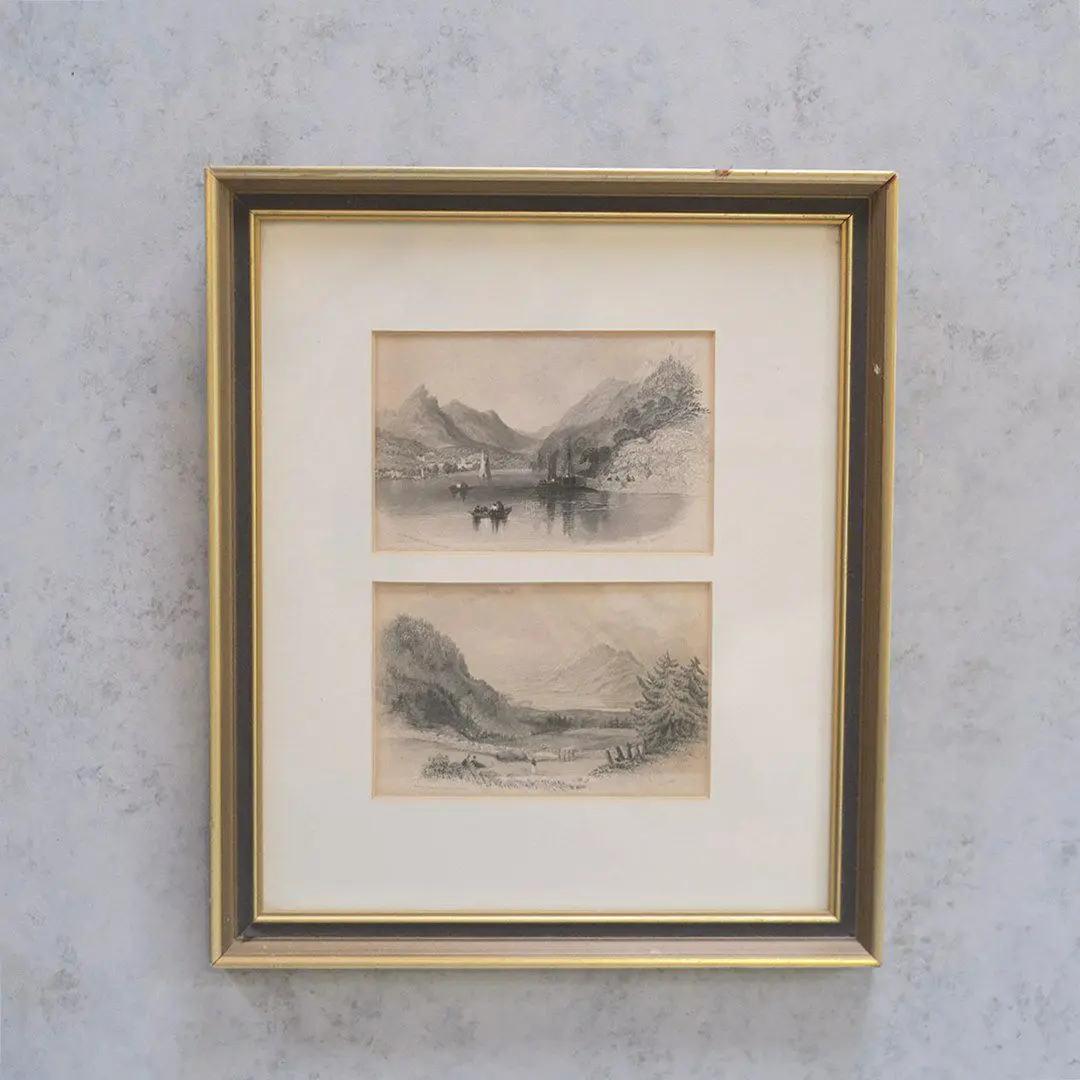 アンティークリトグラフピクチャー Skiddaw and Bassenthwaite 絵 イギリス 1845年 アンティーク雑貨