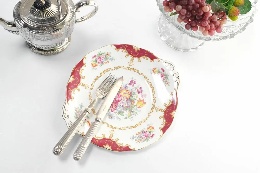 アンティーク Royal Albert B&Bプレート Canterbery 朝食用 ハンドル付きプレート