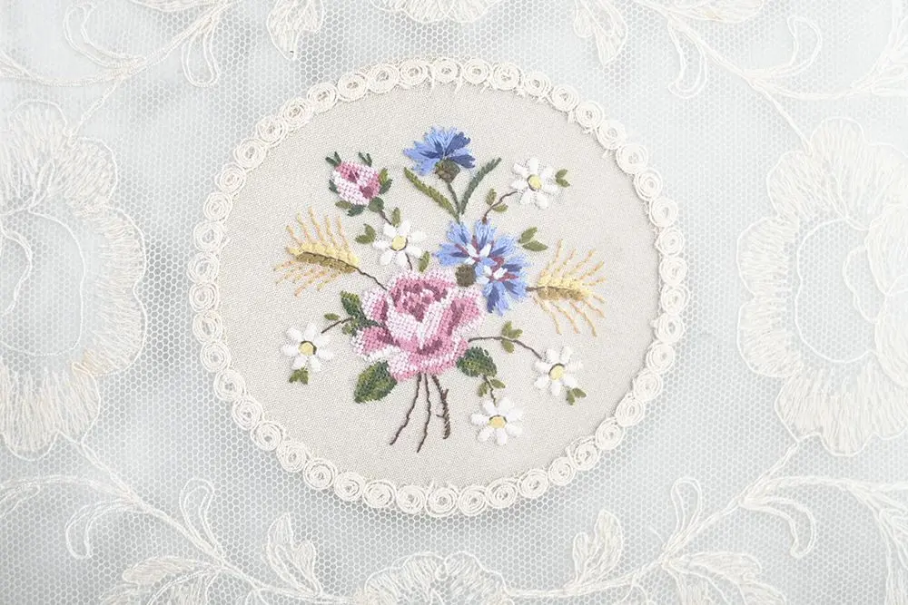 ヴィンテージ プチポワン ドレッシングトレイ ガラスの中に収められた刺繍が美しい ドレッサー用トレイ7
