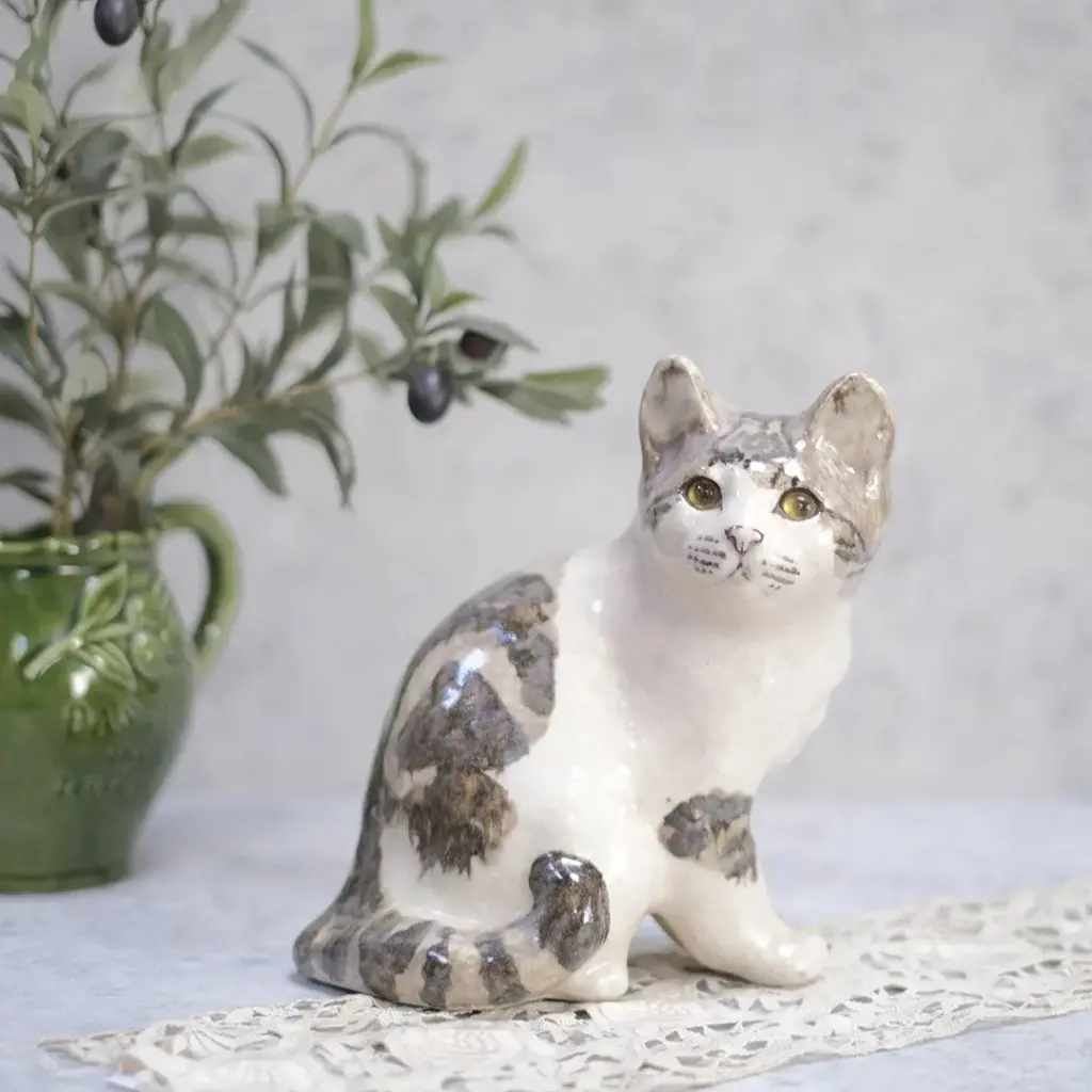 ヴィンテージ ウィンスタンレーキャット/ケンジントンキャット キジ白 イギリス 陶芸作家Jenny Winstanley猫のオブジェ