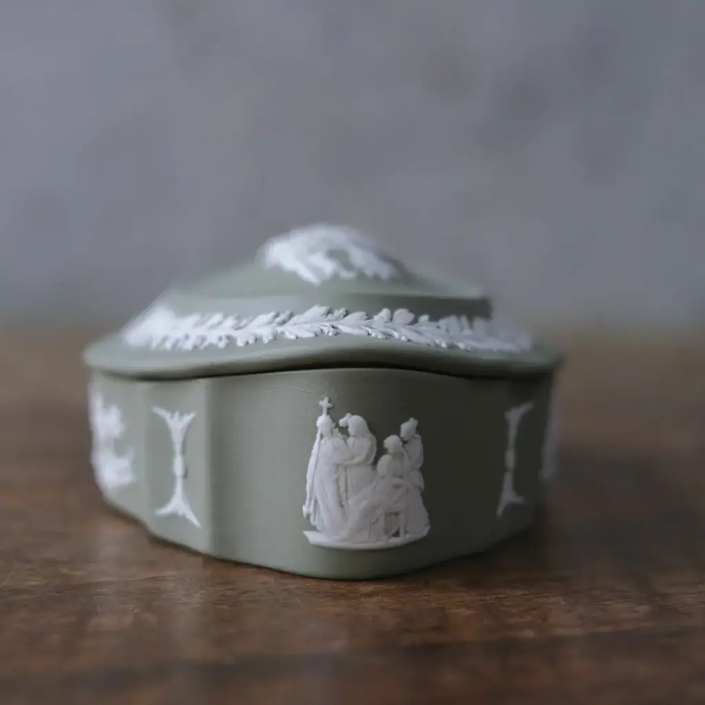 ヴィンテージ WEDGWOODジャスパー 小物入れ ケース ストーンウェア イギリス セージグリーン4