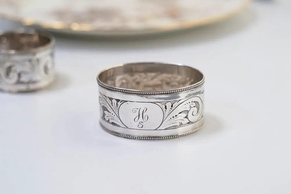 アンティーク ナンバリングナプキンリング イギリス エングレービング装飾 1910年代6