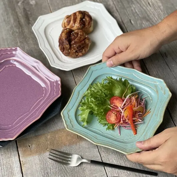美濃焼 蚤の市スクエアプレート18cm スクエア おしゃれなカフェ風色合い綺麗なお皿 食器4