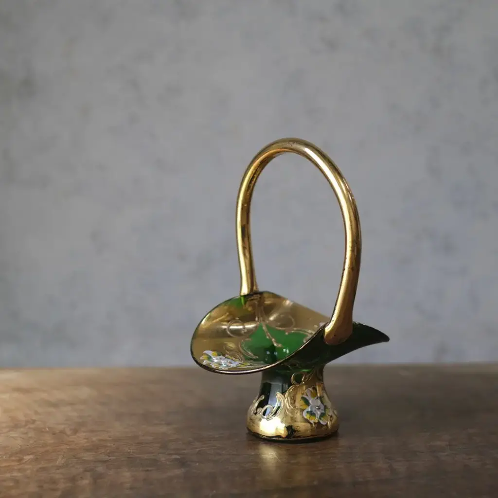 ヴィンテージ ガラスバスケット 花器 ベネチアンガラス エナメル彩色 MURANO2