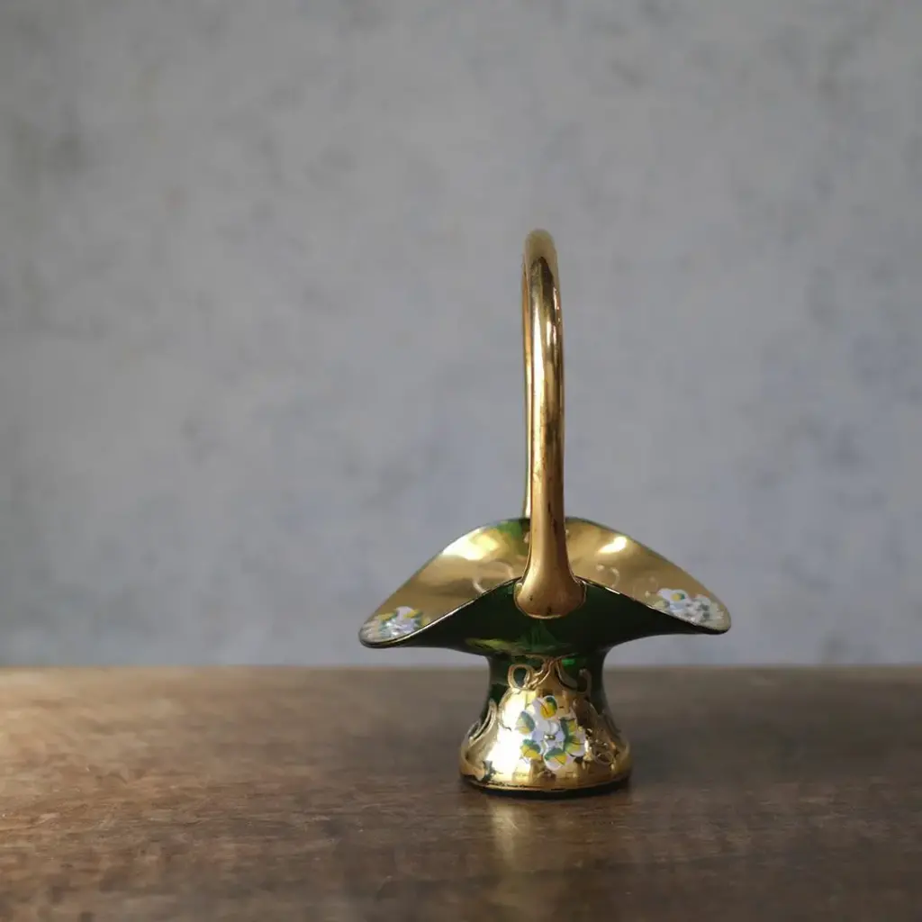 ヴィンテージ ガラスバスケット 花器 ベネチアンガラス エナメル彩色 MURANO1