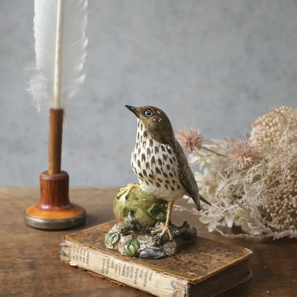 ヴィンテージフィギュリン 鳥 J Mack イギリス 陶器の置物 SONG THRUSH ウタツグミ7