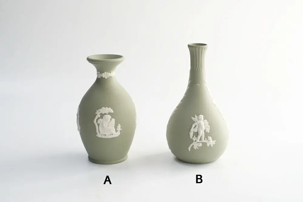 ヴィンテージ WEDGWOODジャスパー フラワーベース グリーン 一輪挿し 花器2