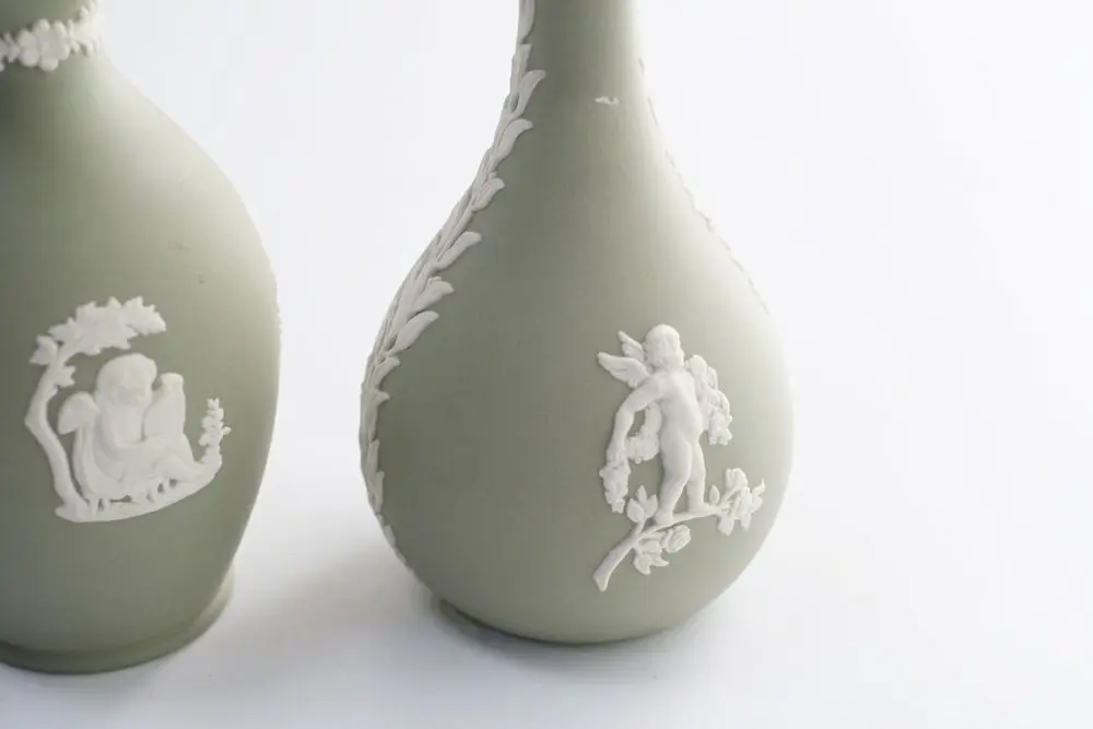 ヴィンテージ WEDGWOODジャスパー フラワーベース グリーン 一輪挿し 花器3