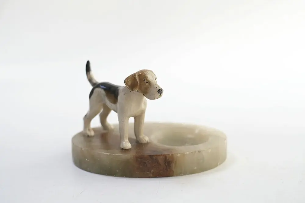 イギリス アンティークインクホルダー 大理石(オニキス)をベースに、コールドペイントのビーグル犬 アンティーク雑貨4