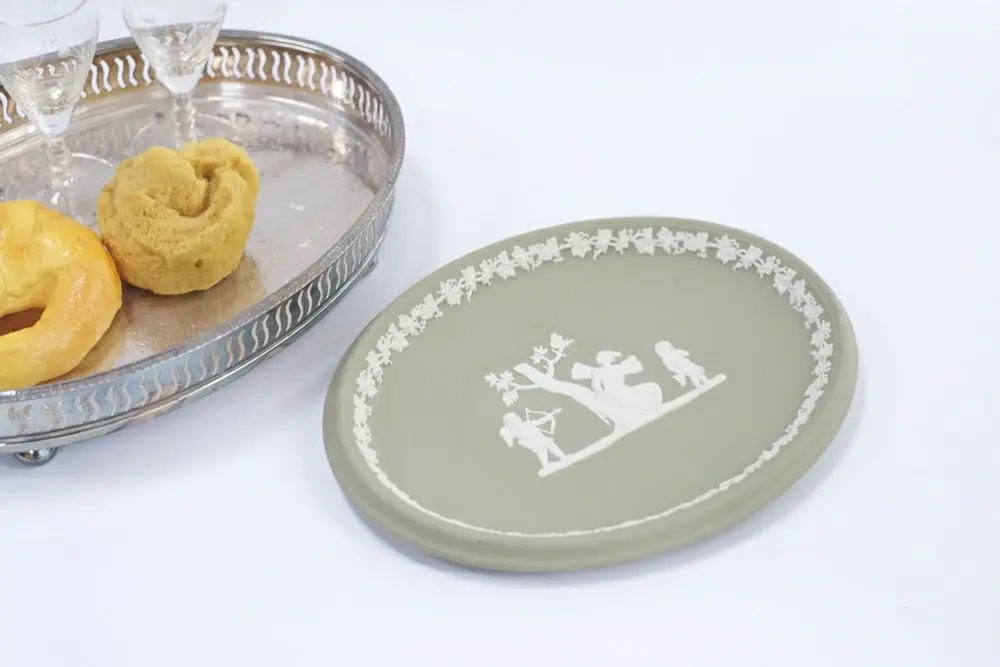 ヴィンテージ WEDGWOODジャスパー プレート ウェッジウッド イギリス 珍しい緑色 小さなお皿
