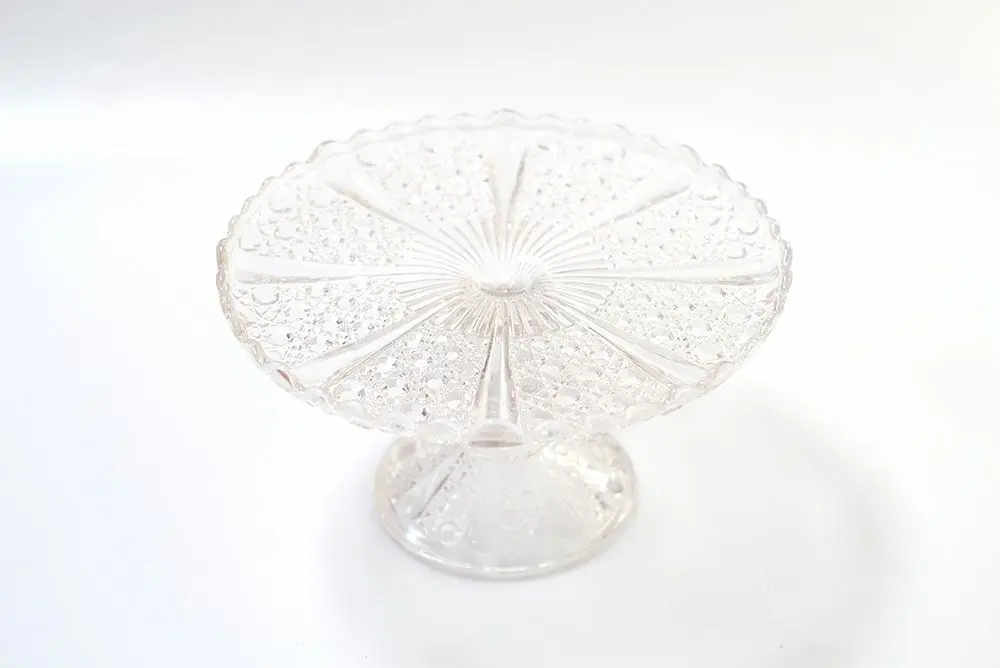 アンティーク ガラスコンポート ダイヤ ケーキトレイ/アンティーク食器1