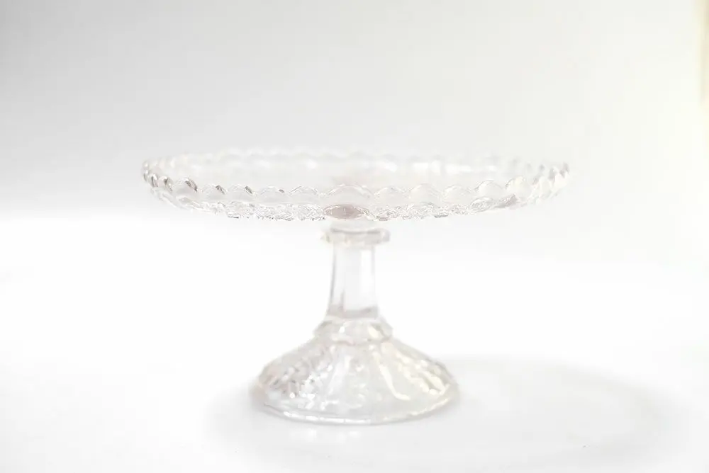 アンティーク ガラスコンポート ダイヤ ケーキトレイ/アンティーク食器2