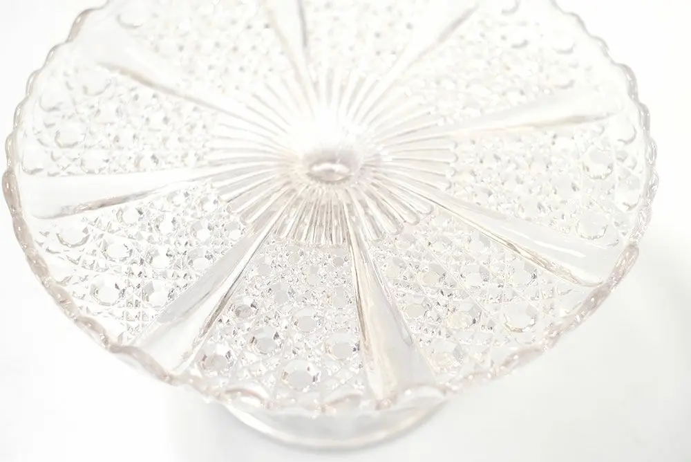 アンティーク ガラスコンポート ダイヤ ケーキトレイ/アンティーク食器3