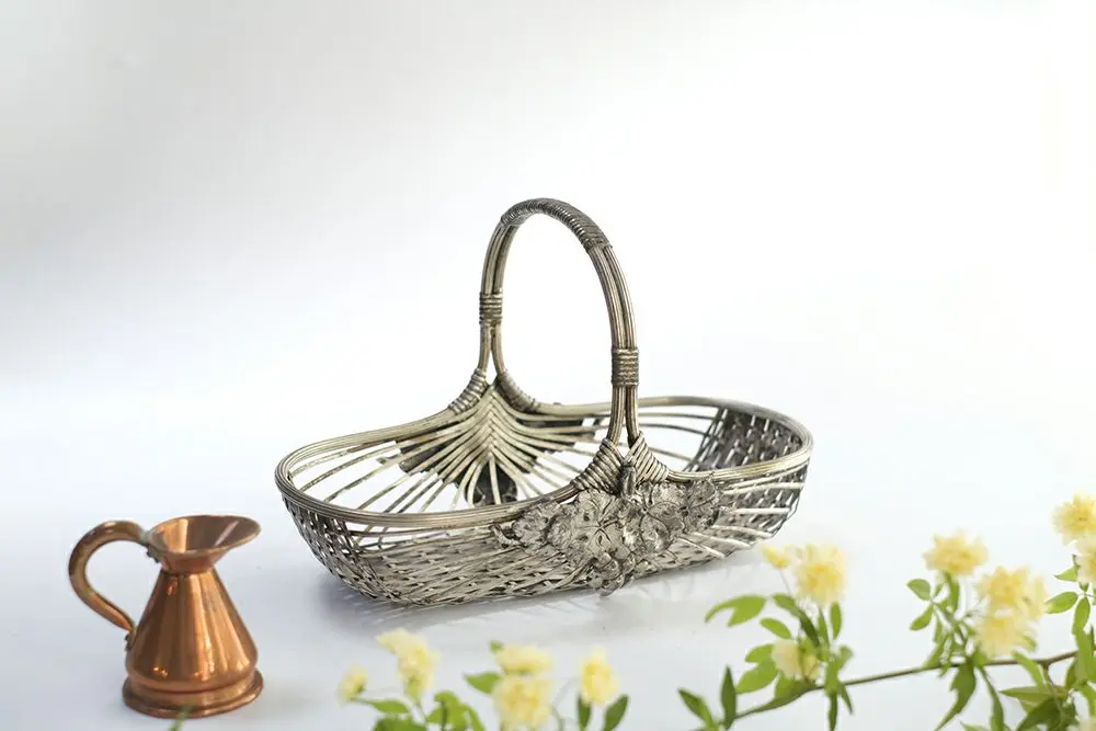 アンティーク シルバープレートパニエ イギリス製 金属ワイヤーで丁寧に編まれたバスケット