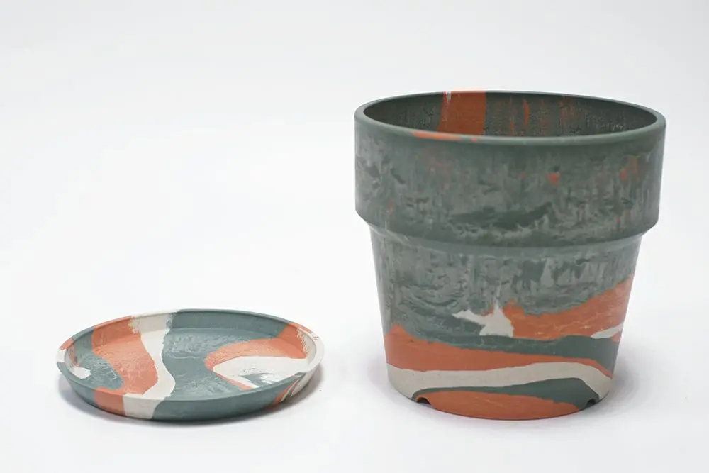 マーブルプランターポットL/オレンジオリーブ おしゃれなガーデン雑貨1