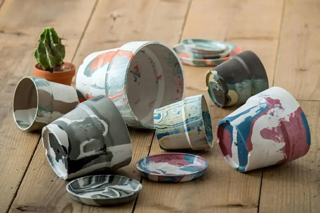 マーブルプランターポットL/オレンジオリーブ おしゃれなガーデン雑貨2