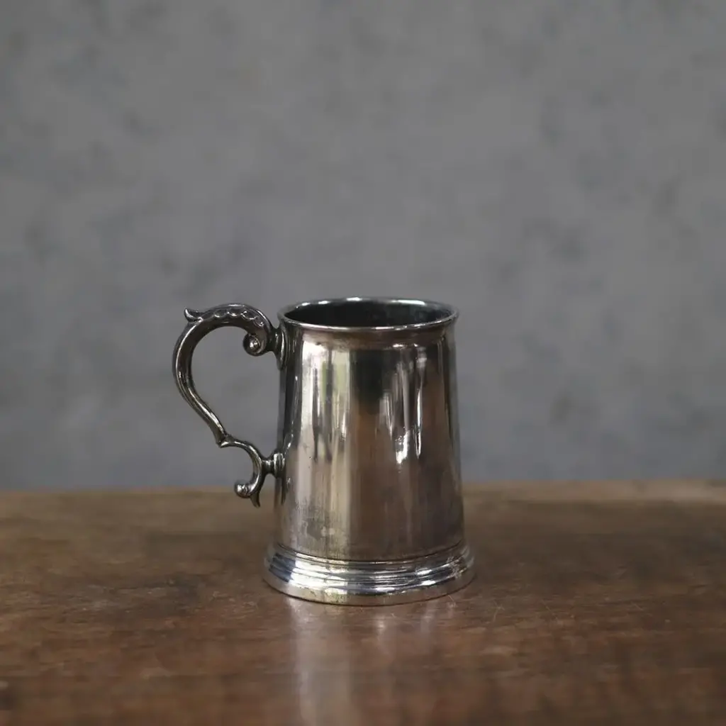 アンティークシリングタンカード ビアマグカップ 赤いガラス底 イギリス シルバープレート5