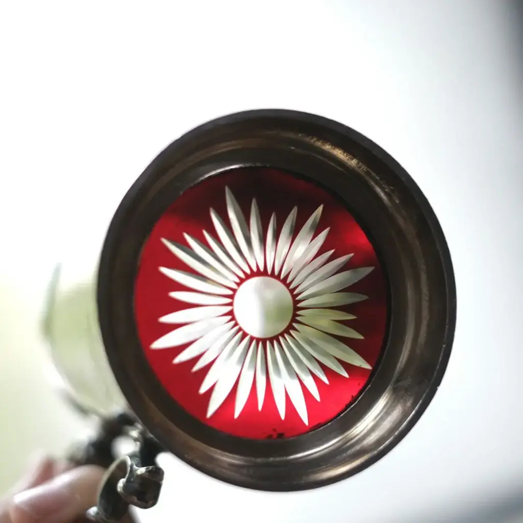 アンティークシリングタンカード ビアマグカップ 赤いガラス底 イギリス シルバープレート3