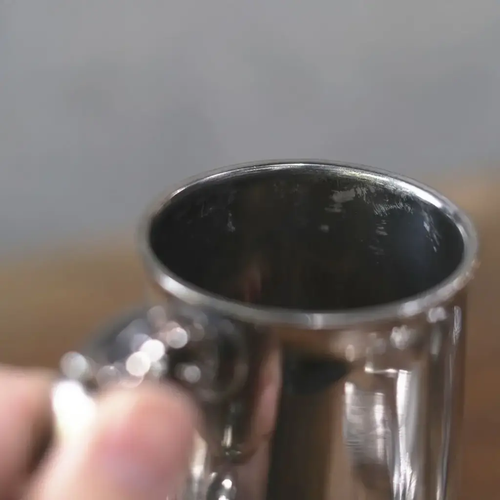 アンティークシリングタンカード ビアマグカップ 赤いガラス底 イギリス シルバープレート4