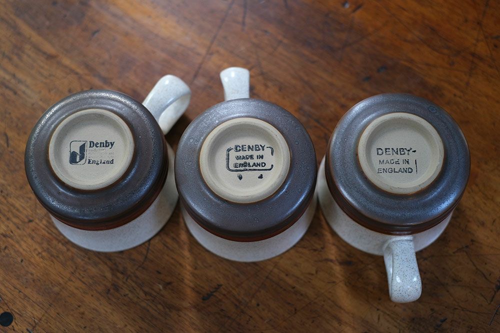 DENBYヴィンテージカップ&ソーサー/Wheel イギリス デンビーのコーヒーカップ/アンティーク食器1