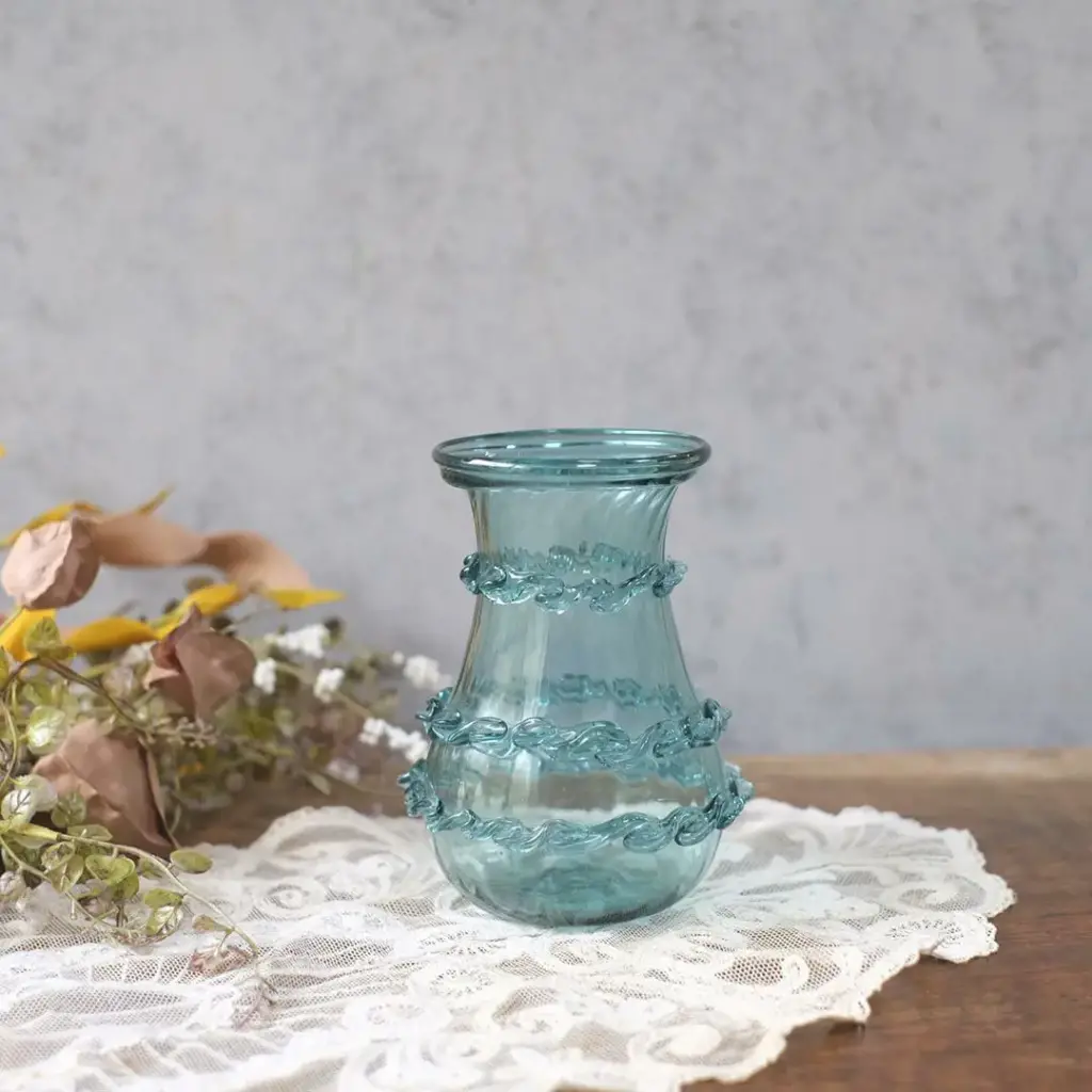 ヴィンテージフラワーベース 花瓶 青いガラス イギリス
