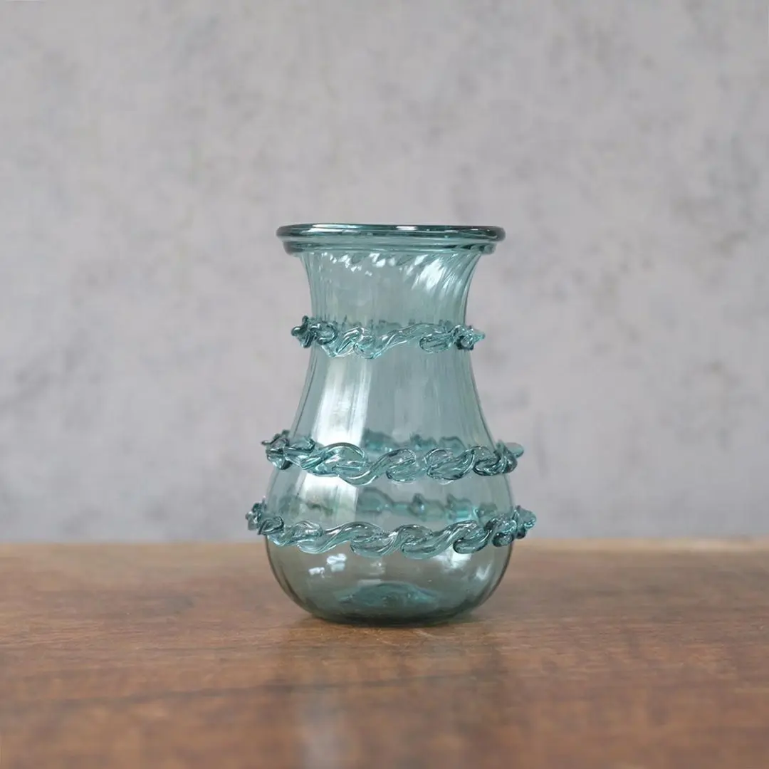 ヴィンテージフラワーベース 花瓶 青いガラス イギリス