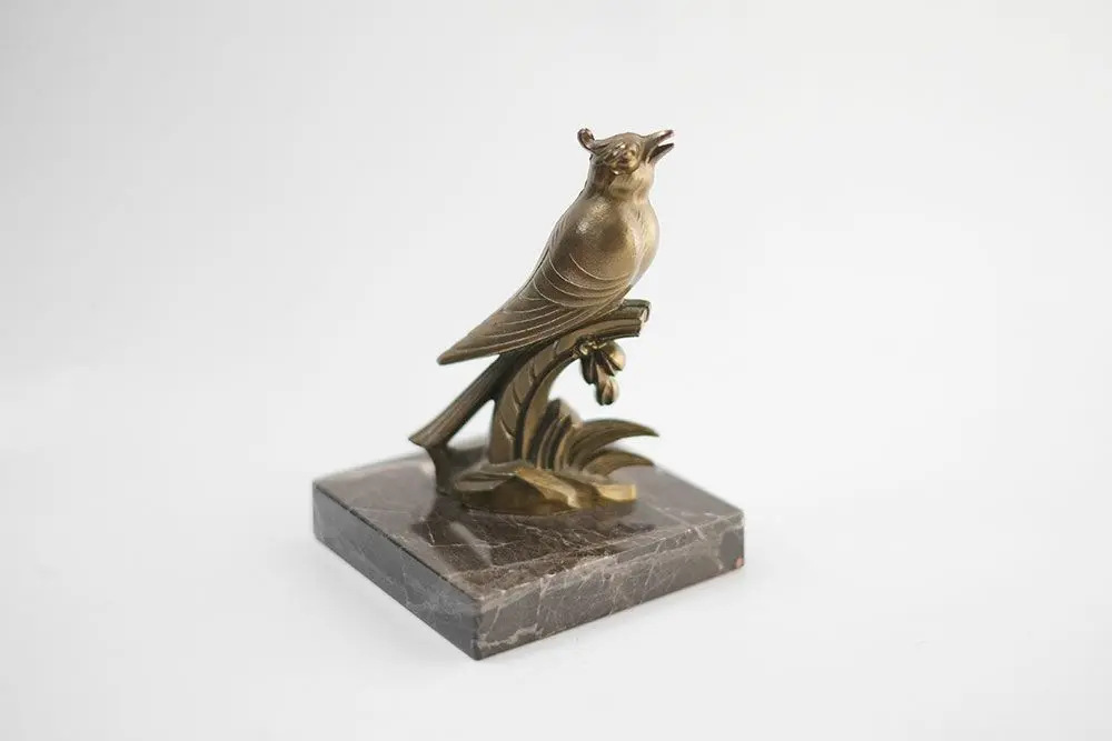 アンティークブラスオブジェクト・BIRD 鳥の置き物 真鍮 大理石 アンティーク雑貨