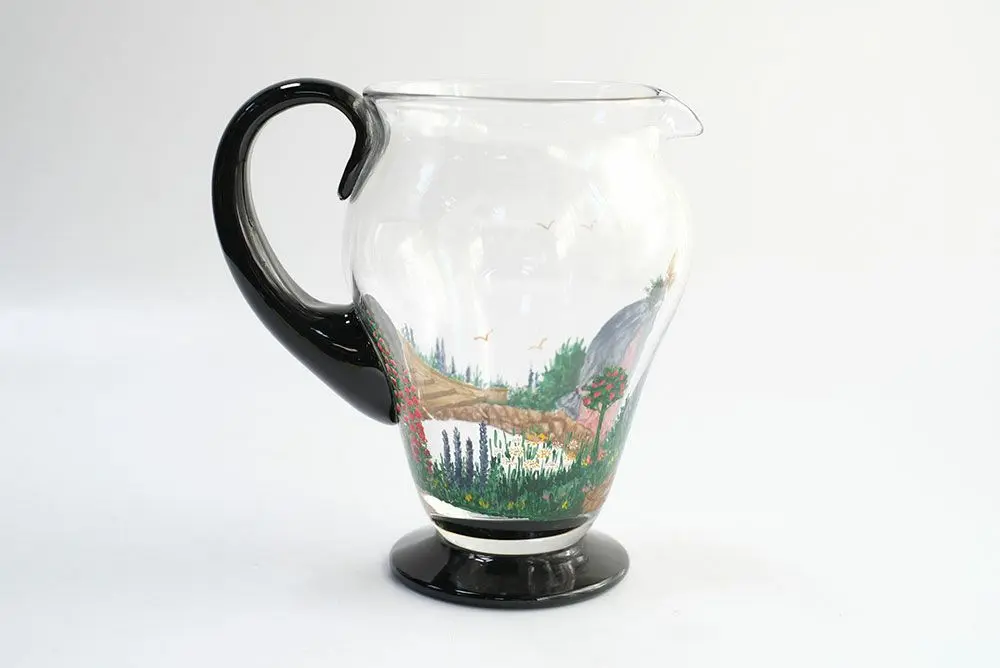 ガラスピッチャー 花束を持つ少女　イギリスの古い吹きガラス ジャグ 水差し/アンティーク食器2