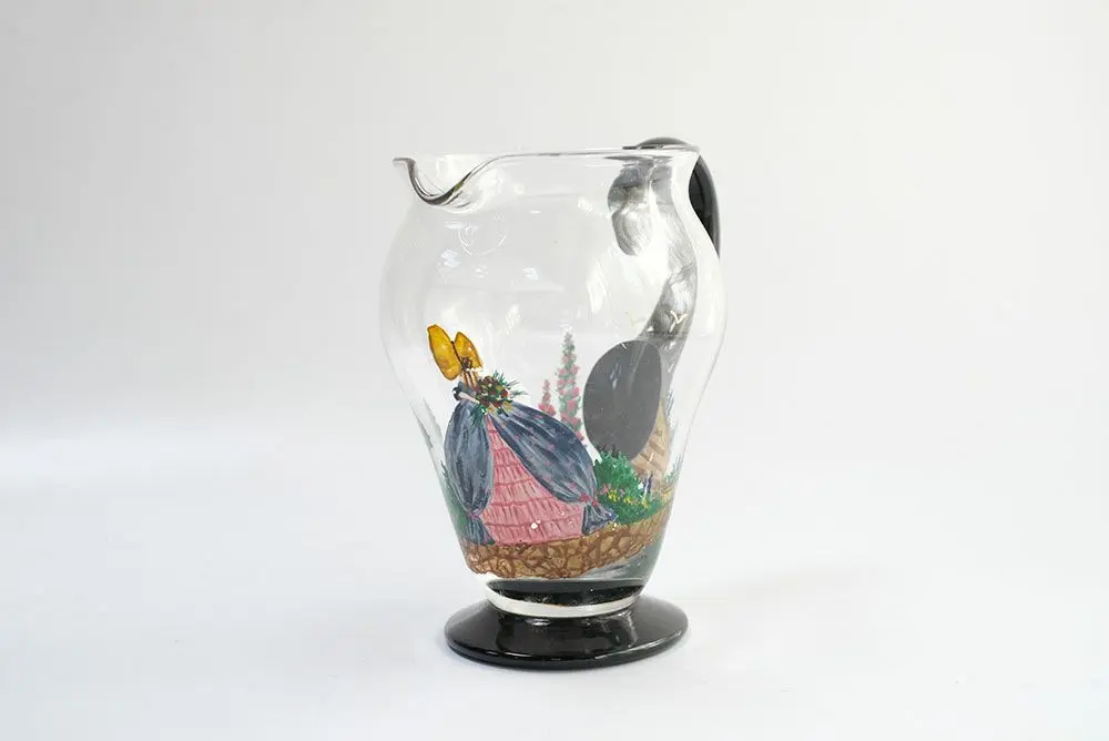 ガラスピッチャー 花束を持つ少女　イギリスの古い吹きガラス ジャグ 水差し/アンティーク食器3