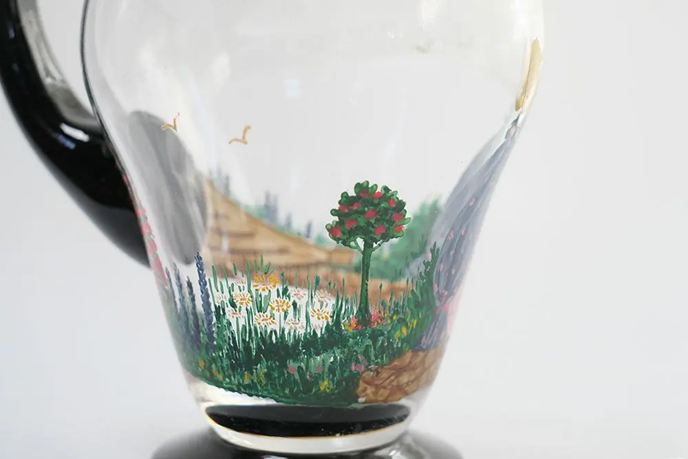 ガラスピッチャー 花束を持つ少女　イギリスの古い吹きガラス ジャグ 水差し/アンティーク食器5