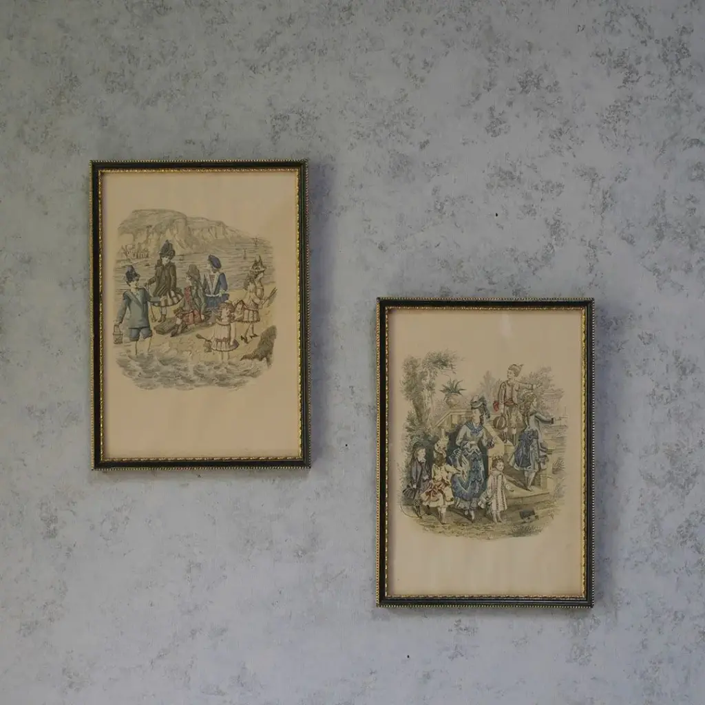 アンティークリトグラフピクチャー イギリスの小旅行を描いたクロモリトグラフ 石版画2