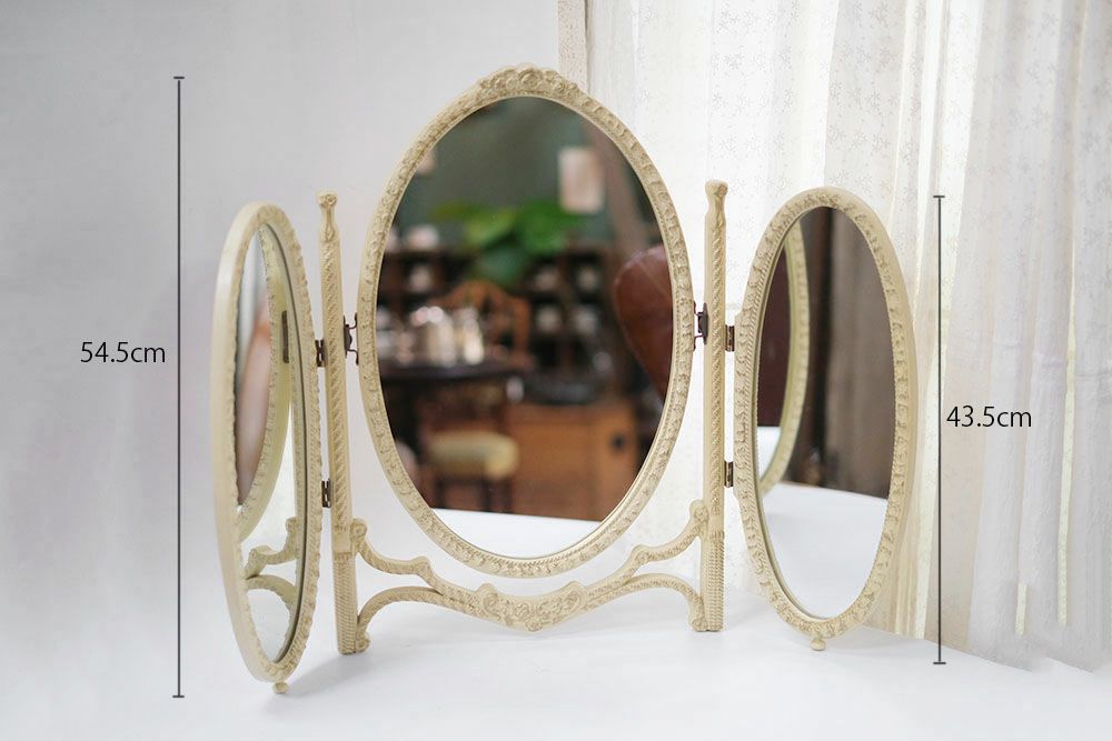 ヴィンテージ トリフォールドミラーB イギリス オーバル卓上3面鏡5