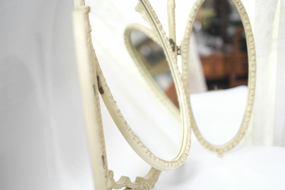 ヴィンテージ トリフォールドミラーB イギリス オーバル卓上3面鏡2