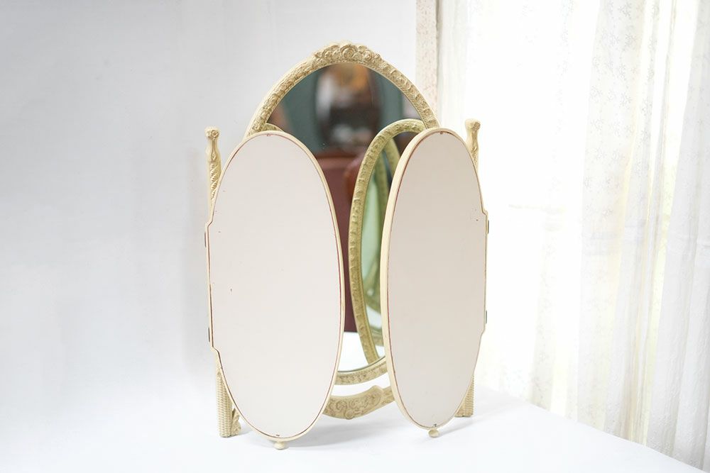 ヴィンテージ トリフォールドミラーB イギリス オーバル卓上3面鏡1