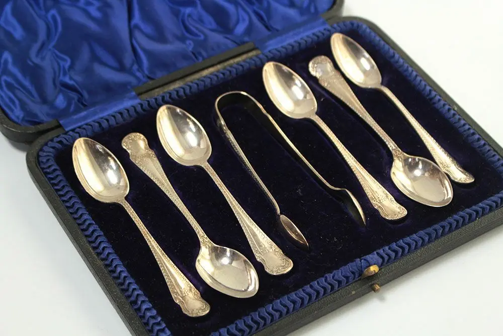 アンティークシルバープレートスプーン＆トングセット イギリス アール・ヌーヴォー様式5