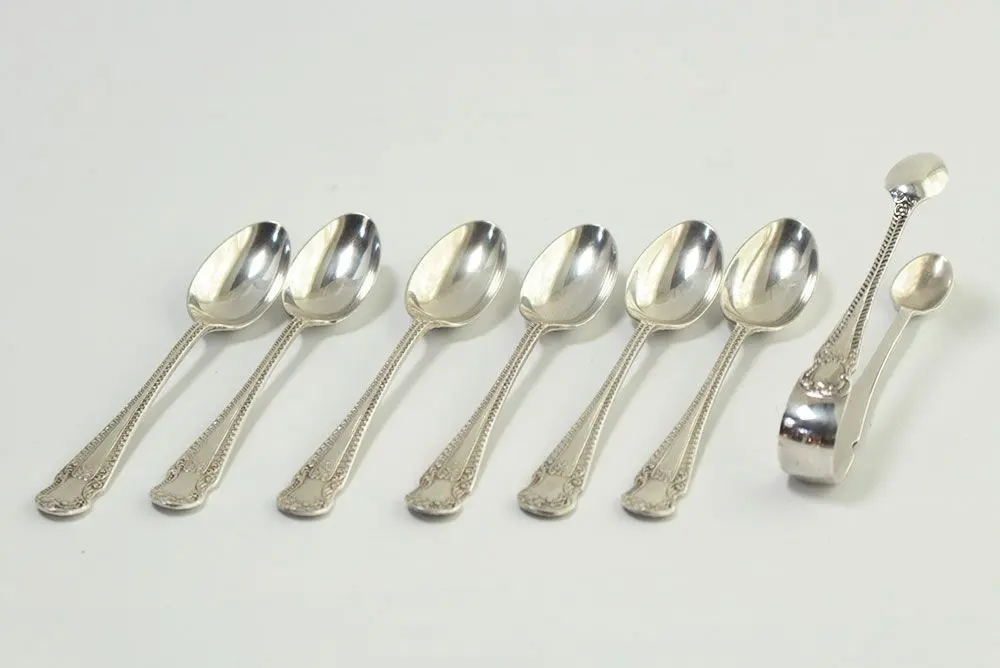 アンティークシルバープレートスプーン＆トングセット イギリス アール・ヌーヴォー様式2