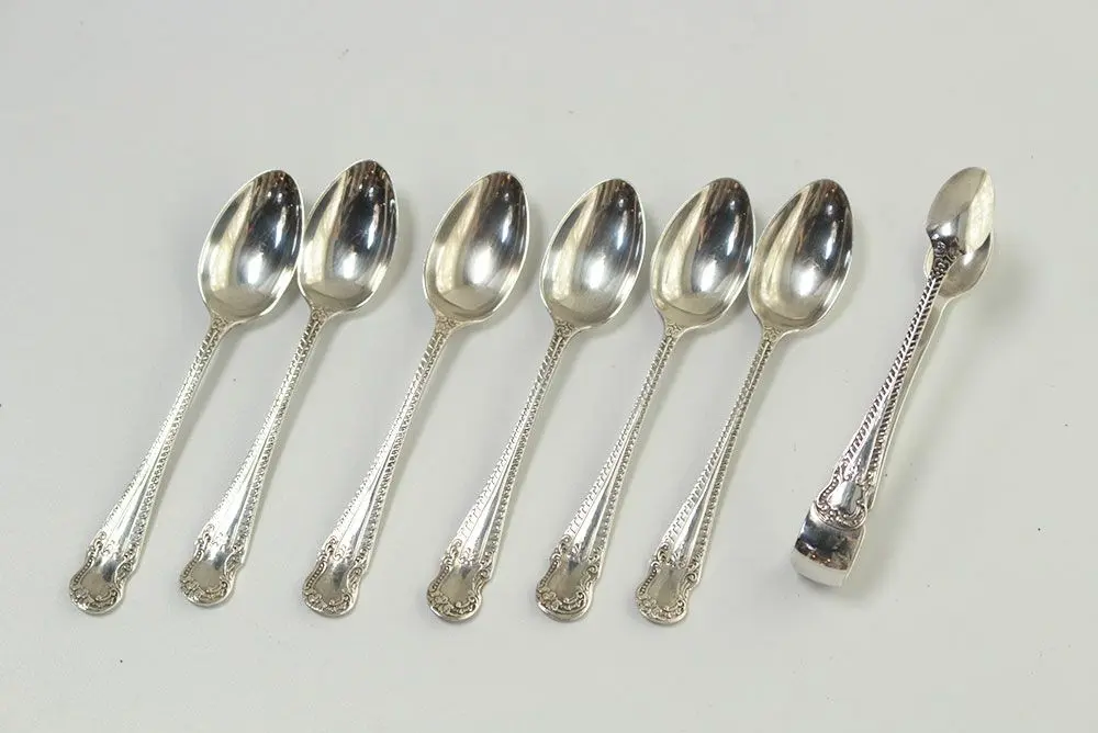 アンティークシルバープレートスプーン＆トングセット イギリス アール・ヌーヴォー様式3