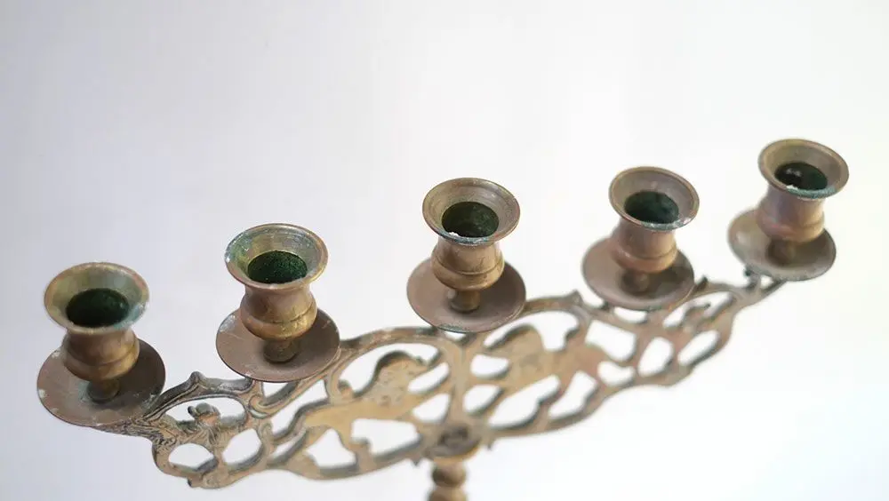 アンティーク ブラスキャンドルホルダー5灯 モロッコ candelabra(カンデラブラ)と呼ばれる枝分かれした燭台 アンティーク雑貨3