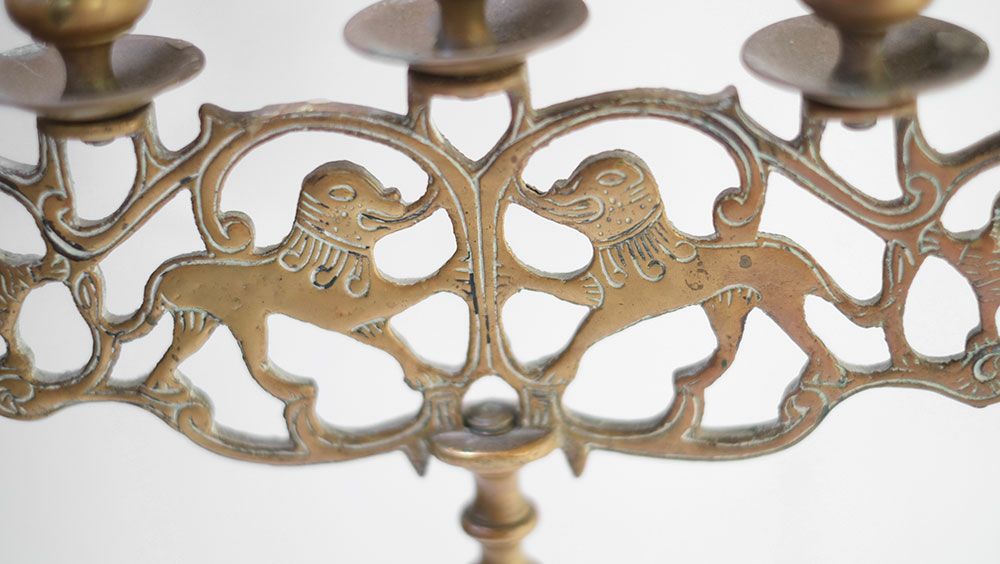 アンティーク ブラスキャンドルホルダー5灯 モロッコ candelabra(カンデラブラ)と呼ばれる枝分かれした燭台 アンティーク雑貨1