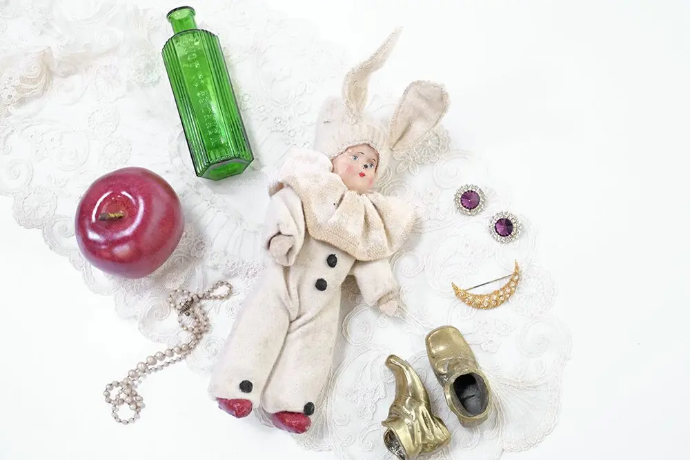 ヴィンテージ うさぎ耳のドール アンティークドール ビスクドール 陶器人形