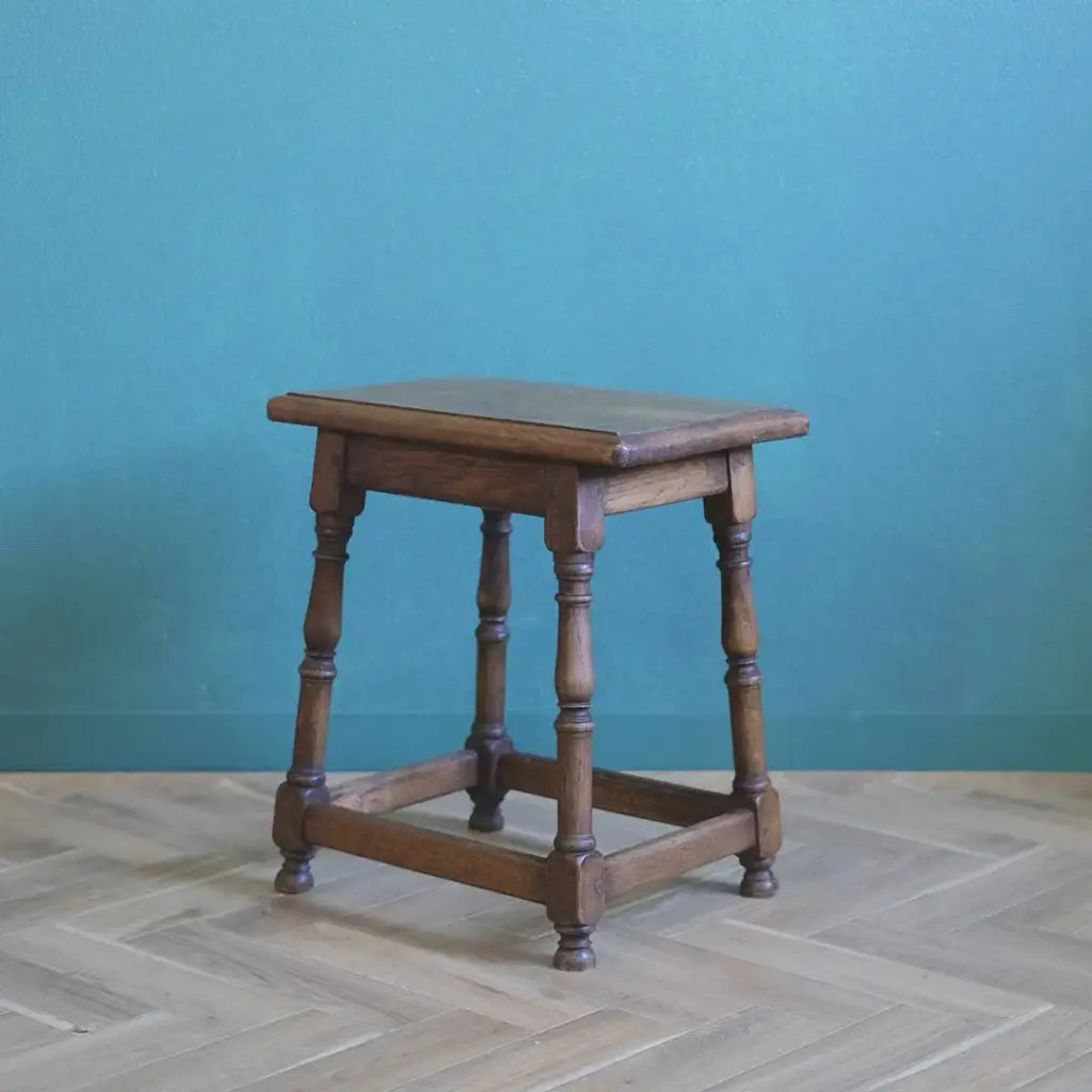 ヴィンテージ オークスツール 四角 フランス 木製2
