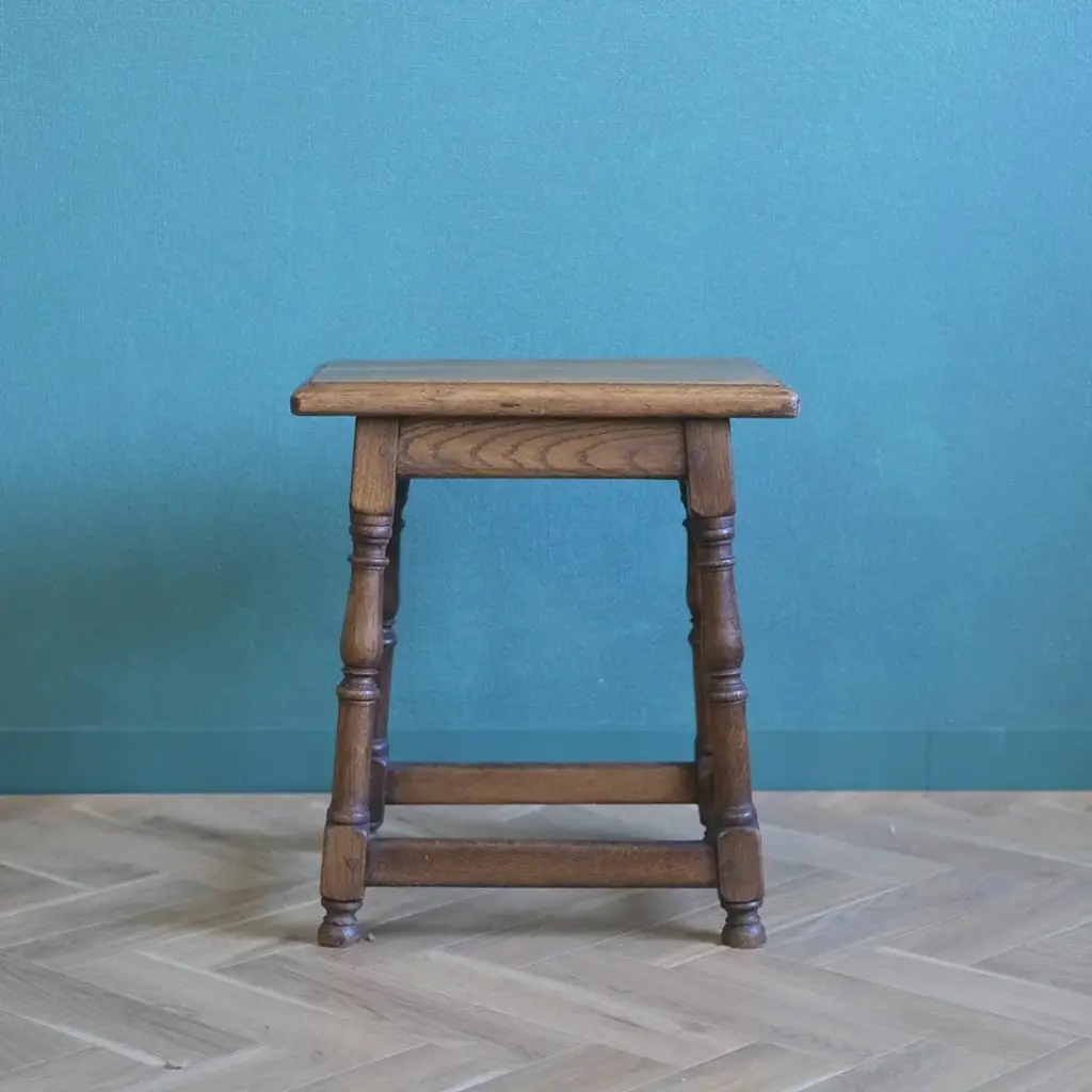 ヴィンテージ オークスツール 四角 フランス 木製3
