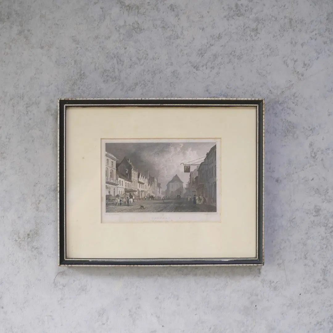 アンティークリトグラフピクチャー イギリス 鋼版画　ウェールズ北部デンビーシャー州の都市 Wrexham アンティーク雑貨