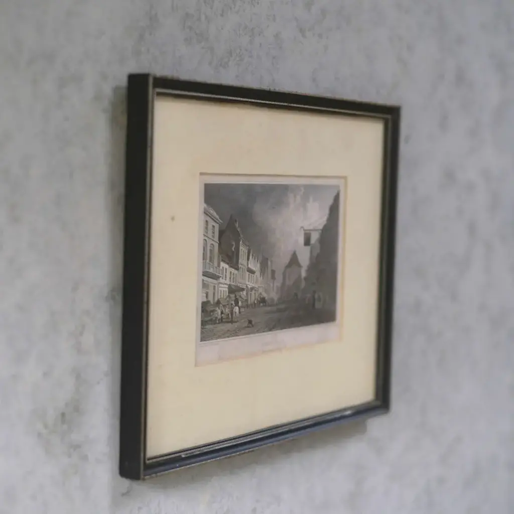 アンティークリトグラフピクチャー イギリス 鋼版画 ウェールズ北部デンビーシャー州の都市 Wrexham アンティーク雑貨3