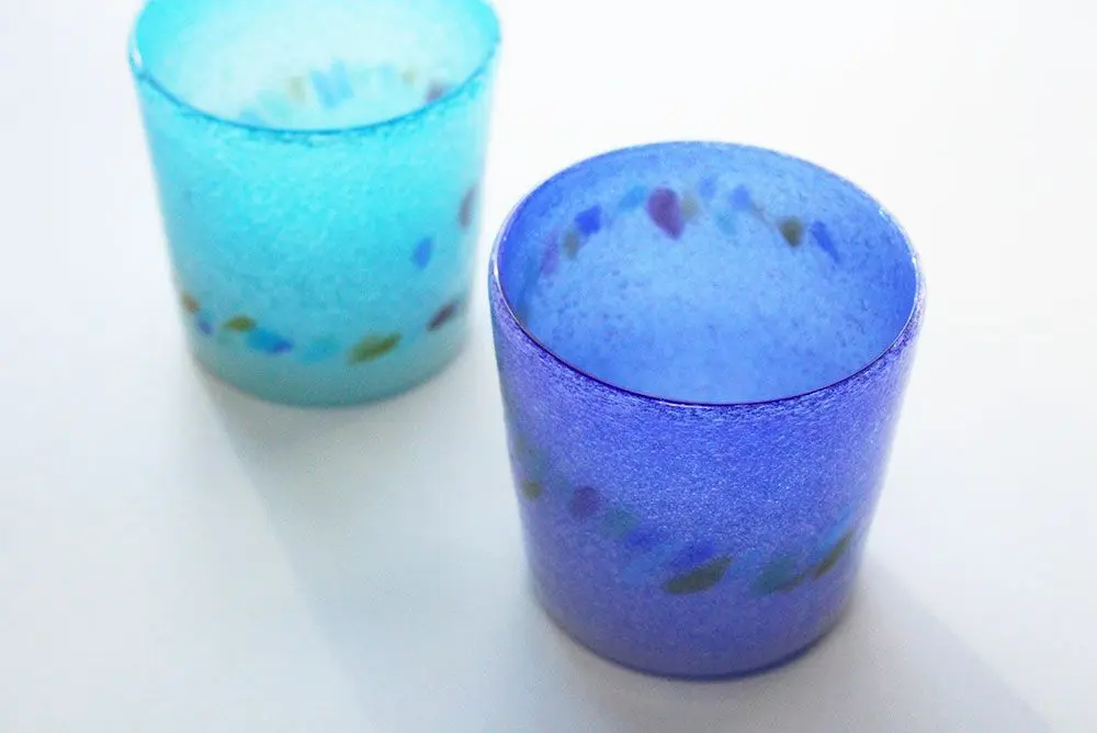 沖縄 読谷村 松田清春さんの手吹き珊瑚グラス おしゃれな食器4