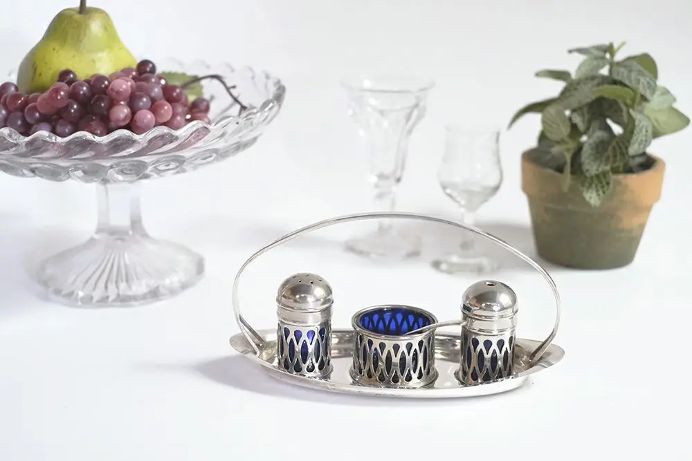 アンティーク シルバープレート ソルト&ペッパーポットセット コバルト アンティーク雑貨