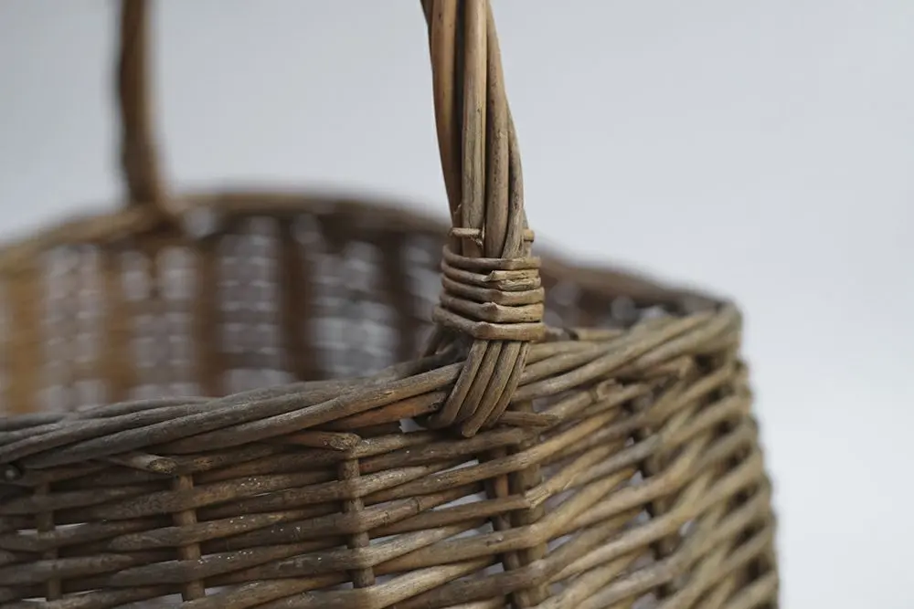 ヴィンテージ ウィッカーハンドルバスケット イギリス ナチュラルな自然素材の籠 4