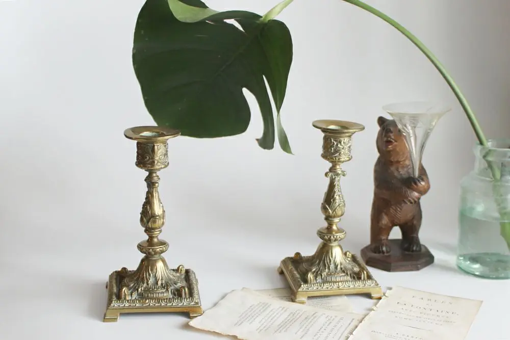 アンティーク キャンドルスタンド ペア イギリス 真鍮ゴシック様式　アンティーク雑貨